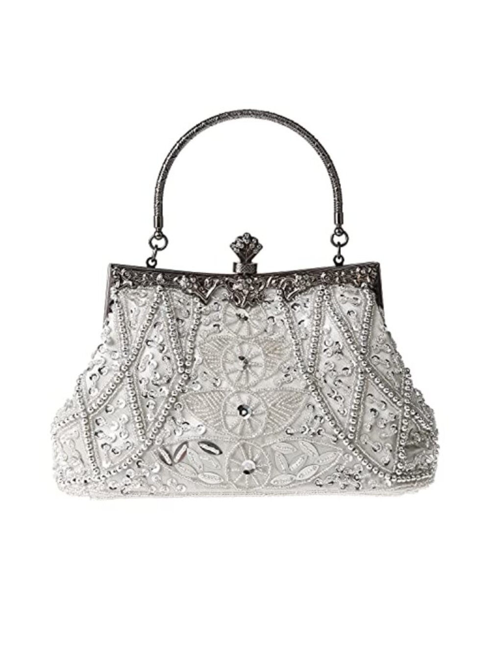 Beaded Sequin Floral Clutch Evening Bag w Chain Crossbody